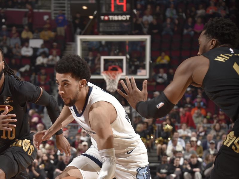 CLEVELAND, OH - APRIL 10: Scotty Pippen Jr. #1 of the Memphis Grizzlies drives to the basket during the game against the Cleveland Cavaliers on April 10, 2024 at Rocket Mortgage FieldHouse in Cleveland, Ohio. NOTE TO USER: User expressly acknowledges and agrees that, by downloading and/or using this Photograph, user is consenting to the terms and conditions of the Getty Images License Agreement. Mandatory Copyright Notice: Copyright 2024 NBAE (Photo by David Liam Kyle/NBAE via Getty Images)