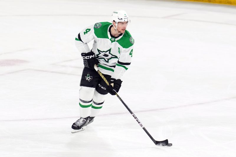 Mar 24, 2024; Tempe, Arizona, USA; Dallas Stars defenseman Miro Heiskanen (4) skates against the Arizona Coyotes during the second period at Mullett Arena. Mandatory Credit: Joe Camporeale-USA TODAY Sports