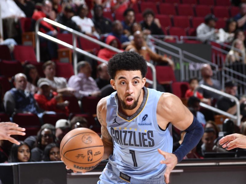 HOUSTON, TX - OCTOBER 25: Scotty Pippen Jr. #1 of the Memphis Grizzlies dribbles the ball during the game against the Houston Rockets on October 25, 2024 at the Toyota Center in Houston, Texas. NOTE TO USER: User expressly acknowledges and agrees that, by downloading and or using this photograph, User is consenting to the terms and conditions of the Getty Images License Agreement. Mandatory Copyright Notice: Copyright 2024 NBAE (Photo by Logan Riely/NBAE via Getty Images)