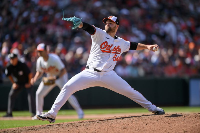 Apr 14, 2024; Baltimore, Maryland, USA; Baltimore Orioles pitcher Yennier Cano (78) throws a pitch during the eighth inning against the Milwaukee Brewers at Oriole Park at Camden Yards. Mandatory Credit: Reggie Hildred-USA TODAY Sports