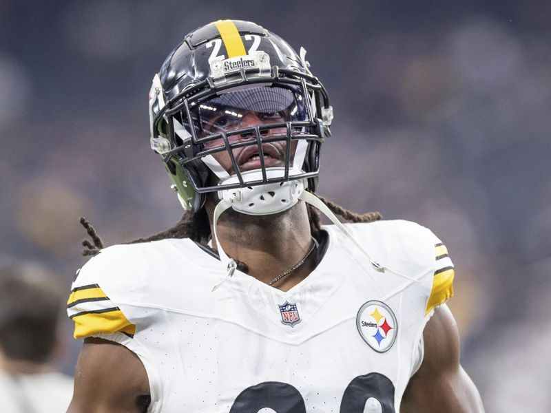 Pittsburgh Steelers running back Najee Harris (22) warms up before playing against the Las Vegas Raiders in an NFL football game, Sunday, Sept. 24, 2023, in Las Vegas, NV. Steelers won 23-18. (AP Photo/Jeff Lewis)