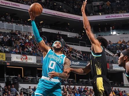 INDIANAPOLIS, IN - DECEMBER 20: Miles Bridges #0 of the Charlotte Hornets shoots the ball during the game against the Indiana Pacers on December 20, 2023 at Gainbridge Fieldhouse in Indianapolis, Indiana. NOTE TO USER: User expressly acknowledges and agrees that, by downloading and or using this Photograph, user is consenting to the terms and conditions of the Getty Images License Agreement. Mandatory Copyright Notice: Copyright 2023 NBAE (Photo by Ron Hoskins/NBAE via Getty Images)