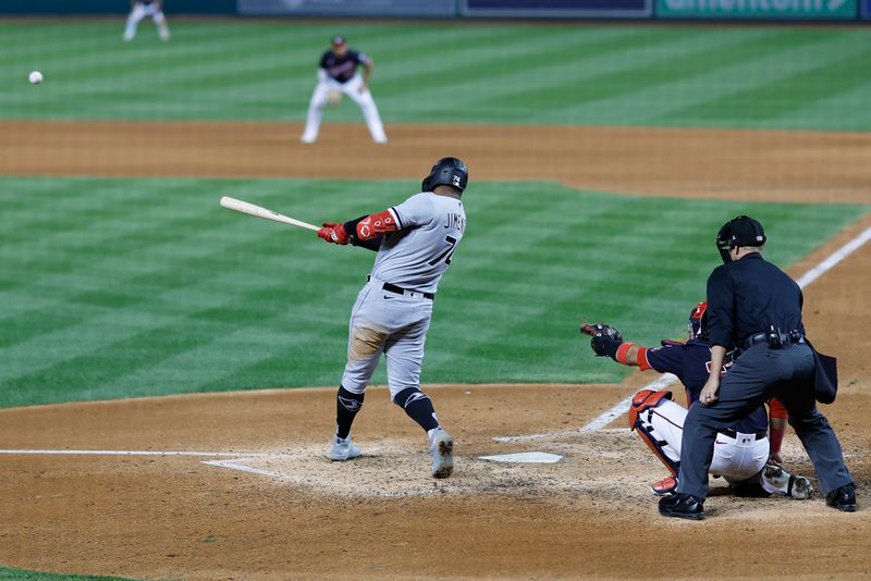 Sep 18, 2023; Washington, District of Columbia, USA; Chicago White Sox designated hitter Eloy Jimenez (74) hits a double against the Washington Nationals during the ninth inning at Nationals Park. Mandatory Credit: Geoff Burke-USA TODAY Sports