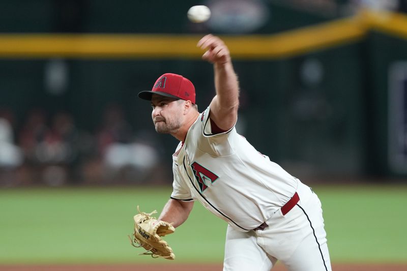 Sep 15, 2025; Phoenix, Arizona, USA; Arizona Diamondbacks pitcher Jalen Beeks (68) pitches against the San Francisco Giants during the ninth inning at Chase Field. Mandatory Credit: Joe Camporeale-Imagn Images