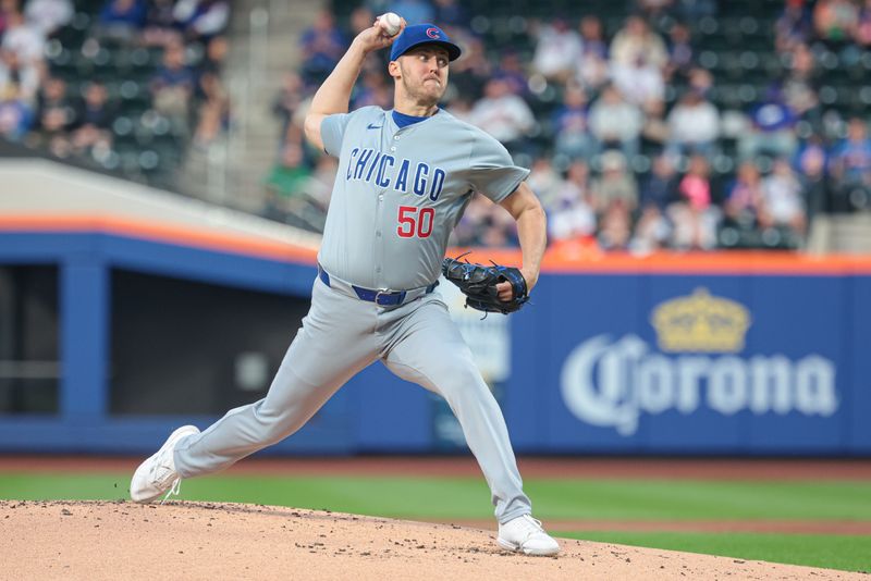 Apr 29, 2024; New York City, New York, USA; Chicago Cubs starting pitcher Jameson Taillon (50) delivers a pitch during the first inning against the New York Mets  at Citi Field. Mandatory Credit: Vincent Carchietta-USA TODAY Sports