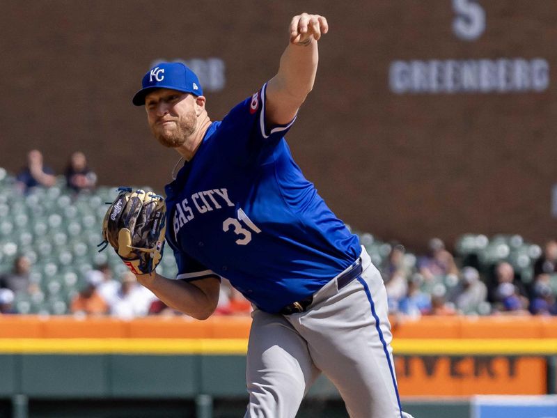 Apr 26, 2024; Detroit, Michigan, USA; Kansas City Royals pitcher Will Smith (31) throws in the ninth inning against the Detroit Tigers at Comerica Park. Mandatory Credit: David Reginek-USA TODAY Sports