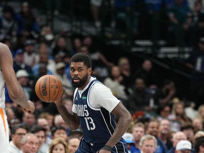 DALLAS, TX - NOVEMBER 8: Naji Marshall #13 of the Dallas Mavericks dribbles the ball during the game against the Phoenix Sunsvon November 6, 2024 at the American Airlines Center in Dallas, Texas. NOTE TO USER: User expressly acknowledges and agrees that, by downloading and or using this photograph, User is consenting to the terms and conditions of the Getty Images License Agreement. Mandatory Copyright Notice: Copyright 2024 NBAE (Photo by Glenn James/NBAE via Getty Images)