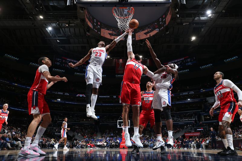 WASHINGTON, DC -? NOVEMBER 17: Jonas Valanciunas #17 of the Washington Wizards drives to the basket during the game against the Detroit Pistons on November 17, 2024 at Capital One Arena in Washington, DC. NOTE TO USER: User expressly acknowledges and agrees that, by downloading and or using this Photograph, user is consenting to the terms and conditions of the Getty Images License Agreement. Mandatory Copyright Notice: Copyright 2024 NBAE (Photo by Stephen Gosling/NBAE via Getty Images)