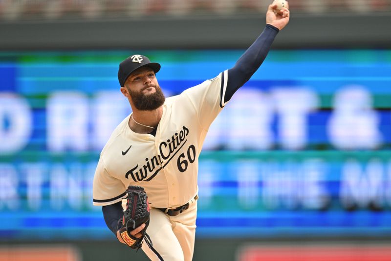 Aug 20, 2023; Minneapolis, Minnesota, USA; Minnesota Twins starting pitcher Dallas Keuchel (60) throws a pitch against the Pittsburgh Pirates during the third inning at Target Field. Mandatory Credit: Jeffrey Becker-USA TODAY Sports