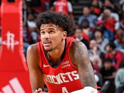 HOUSTON, TX - NOVEMBER 6: Jalen Green #4 of the Houston Rockets looks on during the game against the Sacramento Kings on November 6, 2023 at the Toyota Center in Houston, Texas. NOTE TO USER: User expressly acknowledges and agrees that, by downloading and or using this photograph, User is consenting to the terms and conditions of the Getty Images License Agreement. Mandatory Copyright Notice: Copyright 2023 NBAE (Photo by Logan Riely/NBAE via Getty Images)