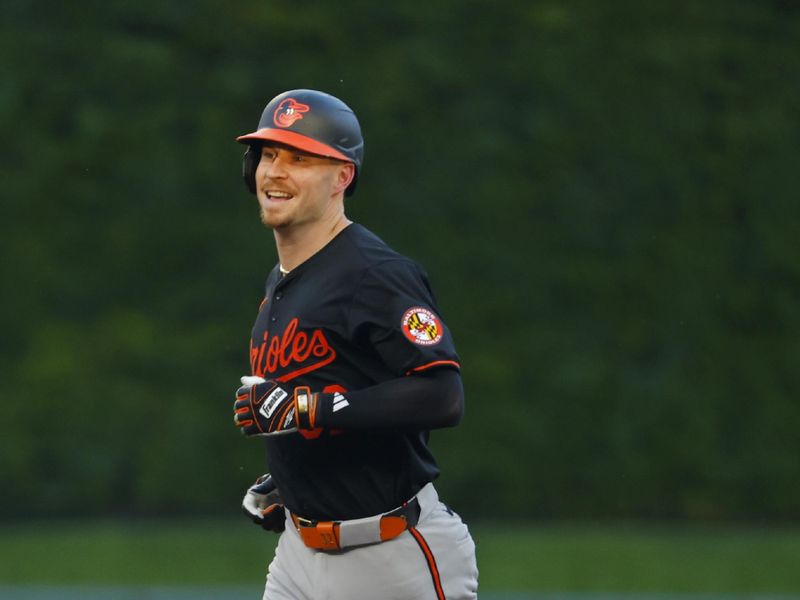 Sep 28, 2024; Minneapolis, Minnesota, USA; Baltimore Orioles first baseman Ryan O'Hearn (32) runs the bases after a two-run home run against the Minnesota Twins in the first inning at Target Field. Mandatory Credit: Bruce Kluckhohn-Imagn Images