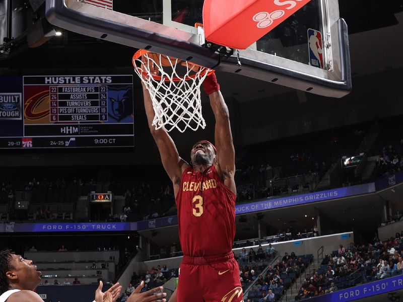 MEMPHIS, TN - FEBRUARY 1:  Caris LeVert #3 of the Cleveland Cavaliers dunks the ball during the game  against the Memphis Grizzlies on February 1, 2024 at FedExForum in Memphis, Tennessee. NOTE TO USER: User expressly acknowledges and agrees that, by downloading and or using this photograph, User is consenting to the terms and conditions of the Getty Images License Agreement. Mandatory Copyright Notice: Copyright 2024 NBAE (Photo by Joe Murphy/NBAE via Getty Images)