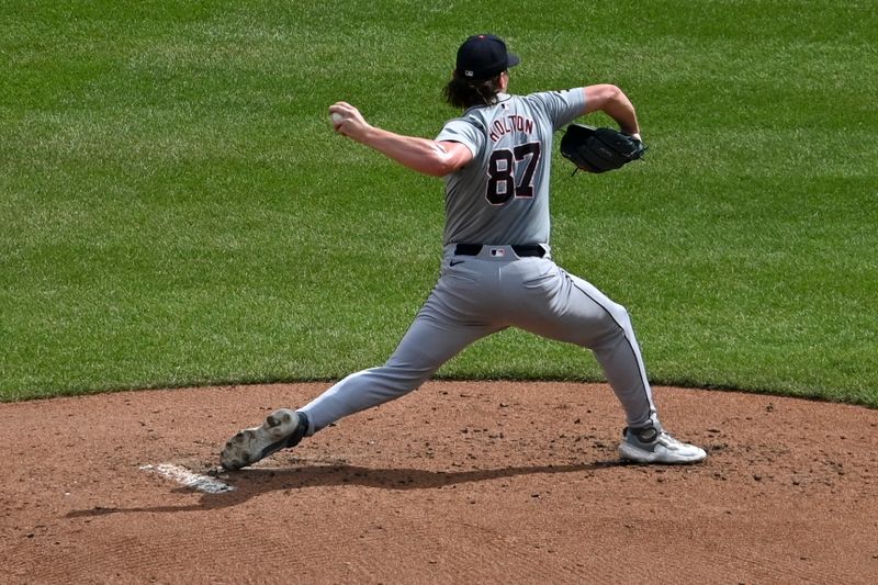 Sep 22, 2024; Baltimore, Maryland, USA;  Detroit Tigers pitcher Tyler Holton (87) throws a second inning pitch against the Baltimore Orioles at Oriole Park at Camden Yards. Mandatory Credit: Tommy Gilligan-Imagn Images