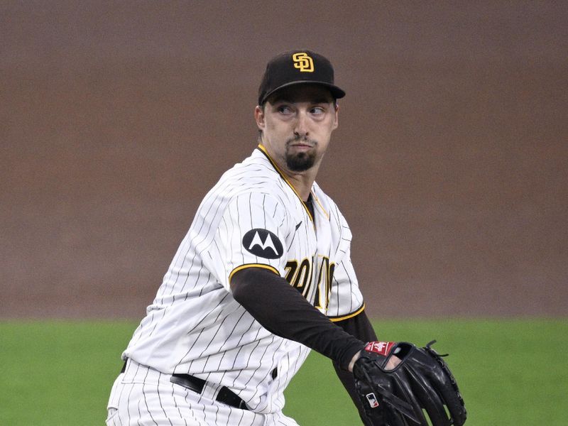 Sep 19, 2023; San Diego, California, USA; San Diego Padres starting pitcher Blake Snell (4) throws a pitch against the Colorado Rockies during the first inning at Petco Park. Mandatory Credit: Orlando Ramirez-USA TODAY Sports