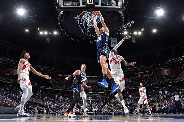 ORLANDO, FL - NOVEMBER 21: Franz Wagner #22 of the Orlando Magic dunks the ball during the game against the Toronto Raptors during the In-Season Tournament on November 21, 2023 at Amway Center in Orlando, Florida. NOTE TO USER: User expressly acknowledges and agrees that, by downloading and or using this photograph, User is consenting to the terms and conditions of the Getty Images License Agreement. Mandatory Copyright Notice: Copyright 2023 NBAE (Photo by Fernando Medina/NBAE via Getty Images)