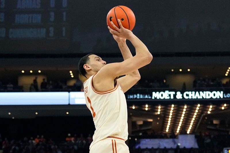 Feb 19, 2024; Austin, Texas, USA; Texas Longhorns forward Dylan Disu (1) shoots during the first half against the Kansas State Wildcats at Moody Center. Mandatory Credit: Scott Wachter-USA TODAY Sports