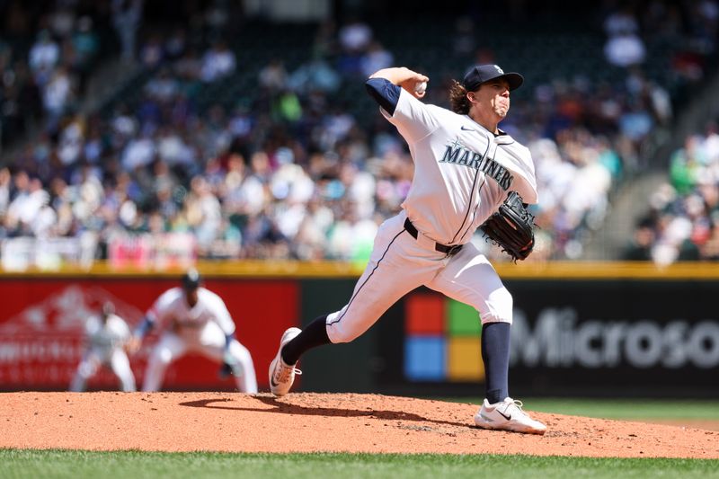 Aug 7, 2025; Seattle, Washington, USA; Seattle Mariners starting pitcher Logan Gilbert (36) pitches the ball during the second inning against the Seattle Mariners at T-Mobile Park. Mandatory Credit: Kevin Ng-Imagn Images