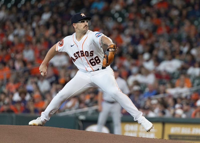 Jul 5, 2023; Houston, Texas, USA; Houston Astros starting pitcher J.P. France (68) pitches against the Colorado Rockies in the first inning at Minute Maid Park. Mandatory Credit: Thomas Shea-USA TODAY Sports