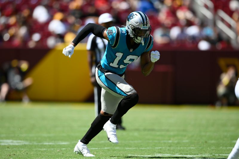 Carolina Panthers wide receiver Keith Kirkwood (19) in action during the second half of a preseason NFL football game against the Washington Commanders, Saturday, Aug. 13, 2022, in Landover, Md. (AP Photo/Nick Wass)