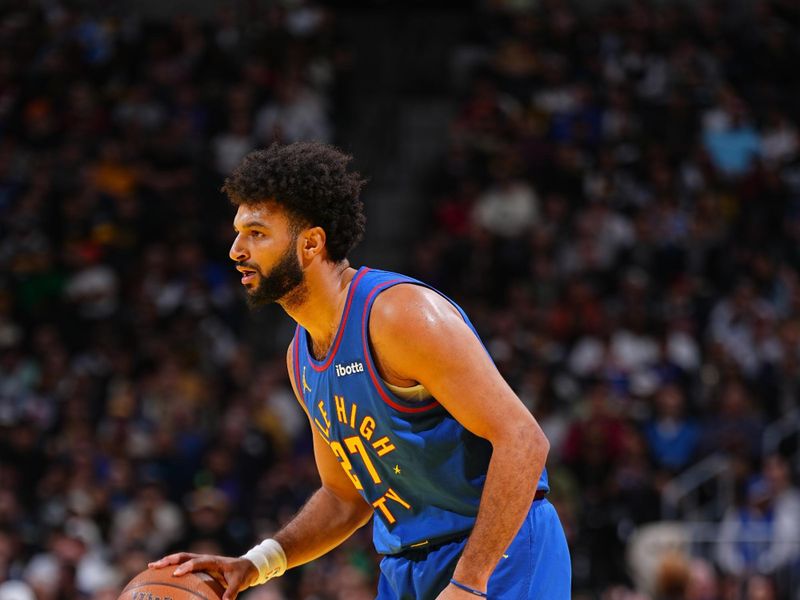 DENVER, CO - NOVEMBER 22: Jamal Murray #27 of the Denver Nuggets dribbles the ball during the game against the Dallas Mavericks during the Emirates NBA Cup game on November 22, 2024 at Ball Arena in Denver, Colorado. NOTE TO USER: User expressly acknowledges and agrees that, by downloading and/or using this Photograph, user is consenting to the terms and conditions of the Getty Images License Agreement. Mandatory Copyright Notice: Copyright 2024 NBAE (Photo by Garrett Ellwood/NBAE via Getty Images)