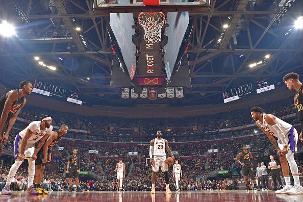 CLEVELAND, OH - NOVEMBER 25: LeBron James #23 of the Los Angeles Lakers prepares to shoot a free throw against the Cleveland Cavaliers on November 25, 2023 at Rocket Mortgage FieldHouse in Cleveland, Ohio. NOTE TO USER: User expressly acknowledges and agrees that, by downloading and/or using this Photograph, user is consenting to the terms and conditions of the Getty Images License Agreement. Mandatory Copyright Notice: Copyright 2023 NBAE (Photo by David Liam Kyle/NBAE via Getty Images)