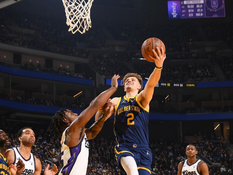 SAN FRANCISCO, CA - JANUARY 25:  Brandin Podziemski #2 of the Golden State Warriors goes to the basket during the game on January 25, 2024 at Chase Center in San Francisco, California. NOTE TO USER: User expressly acknowledges and agrees that, by downloading and or using this photograph, user is consenting to the terms and conditions of Getty Images License Agreement. Mandatory Copyright Notice: Copyright 2024 NBAE (Photo by Noah Graham/NBAE via Getty Images)