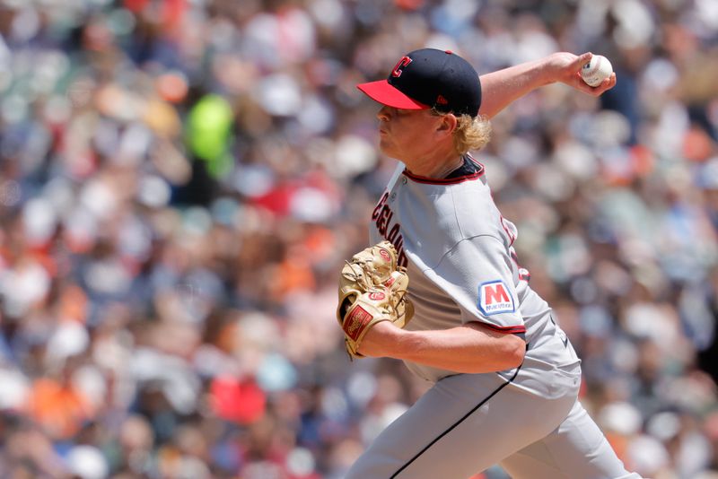 May 25, 2025; Detroit, Michigan, USA;  Cleveland Guardians pitcher Nick Enright (59) pitches in the seventh inning against the Detroit Tigers at Comerica Park. Mandatory Credit: Rick Osentoski-Imagn Images