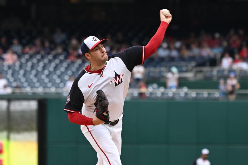 May 26, 2024; Washington, District of Columbia, USA; Washington Nationals starting pitcher Patrick Corbin (46) throws a pitch against the Seattle Mariners during the first inning at Nationals Park. Mandatory Credit: Rafael Suanes-USA TODAY Sports