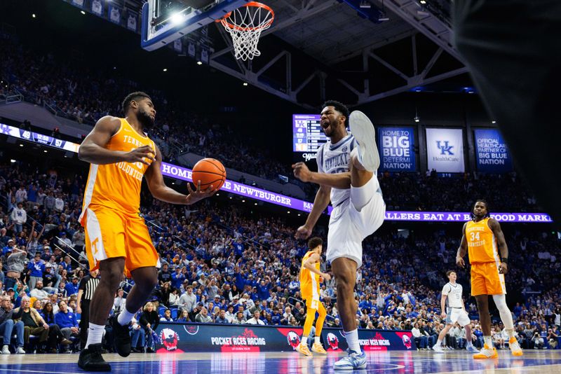 Feb 7, 2026; Lexington, Kentucky, USA; Kentucky Wildcats forward Mouhamed Dioubate (23) celebrates a basket during the second half against the Tennessee Volunteers at Rupp Arena at Central Bank Center. Mandatory Credit: Jordan Prather-Imagn Images
