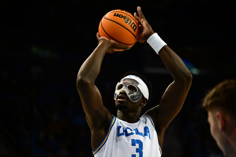 Mar 4, 2023; Los Angeles, California, USA;  UCLA Bruins forward Adem Bona (3) shoots for the basket during the second half against the Arizona Wildcats at Pauley Pavilion presented by Wescom. Mandatory Credit: Richard Mackson-USA TODAY Sports