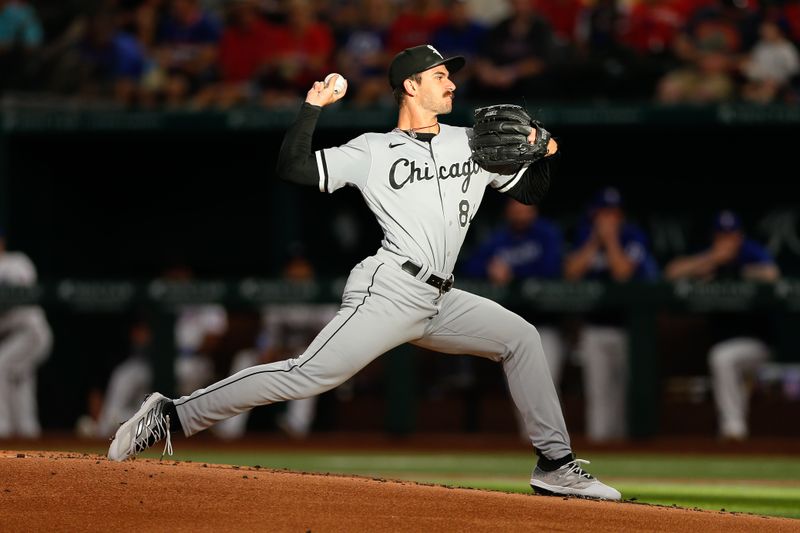 Aug 2, 2023; Arlington, Texas, USA; Chicago White Sox starting pitcher Dylan Cease (84) throws during the first inning against the Texas Rangers at Globe Life Field. Mandatory Credit: Andrew Dieb-USA TODAY Sports