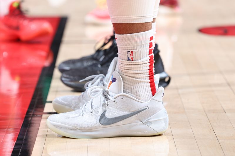 CHICAGO, IL - MARCH 23: The sneakers worn by DeMar DeRozan #11 of the Chicago Bulls during the game against the Boston Celtics on March 23, 2024 at United Center in Chicago, Illinois. NOTE TO USER: User expressly acknowledges and agrees that, by downloading and or using this photograph, User is consenting to the terms and conditions of the Getty Images License Agreement. Mandatory Copyright Notice: Copyright 2024 NBAE (Photo by Jeff Haynes/NBAE via Getty Images)