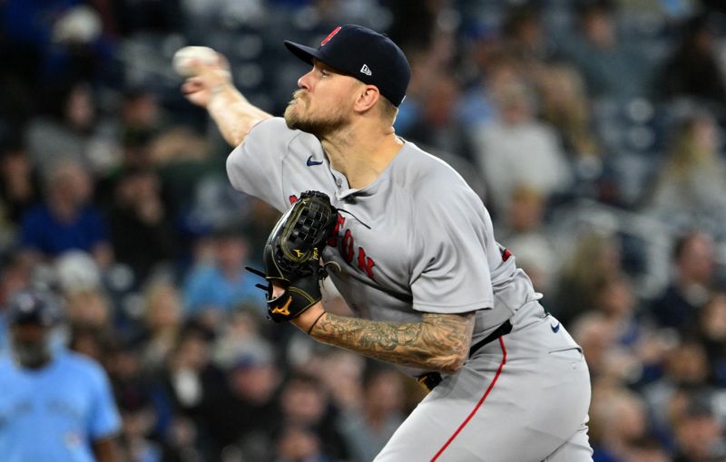 May 1, 2025; Toronto, Ontario, CAN;  Boston Red Sox starting pitcher Tanner Houck (89)) delivers a pitch against the Toronto Blue Jays in the fifth inning at Rogers Centre. Mandatory Credit: Dan Hamilton-Imagn Images