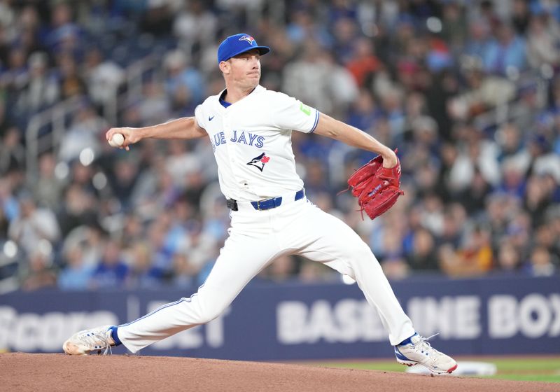 Apr 26, 2024; Toronto, Ontario, CAN; Toronto Blue Jays starting pitcher Chris Bassitt (40) throws a pitch against the Los Angeles Dodgers during the first inning at Rogers Centre. Mandatory Credit: Nick Turchiaro-USA TODAY Sports