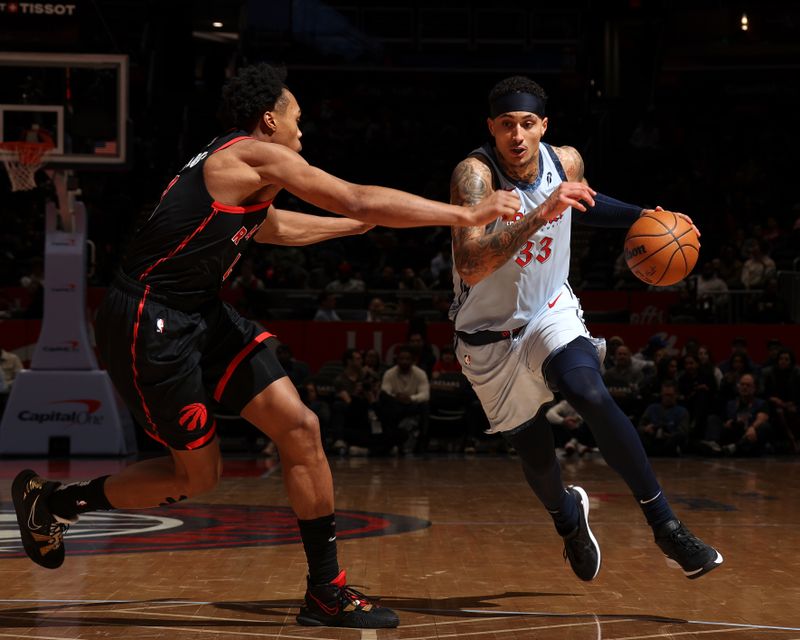 WASHINGTON, DC -?JANUARY 29: Kyle Kuzma #33 of the Washington Wizards handles the ball during the game against the Toronto Raptors on January 29, 2025 at Capital One Arena in Washington, DC. NOTE TO USER: User expressly acknowledges and agrees that, by downloading and or using this Photograph, user is consenting to the terms and conditions of the Getty Images License Agreement. Mandatory Copyright Notice: Copyright 2025 NBAE (Photo by Stephen Gosling/NBAE via Getty Images)