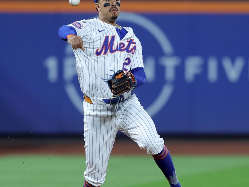 Sep 16, 2024; New York City, New York, USA; New York Mets third baseman Mark Vientos (27) throws out Washington Nationals left fielder James Wood (not pictured) on a ground ball during the first inning at Citi Field. Mandatory Credit: Brad Penner-Imagn Images