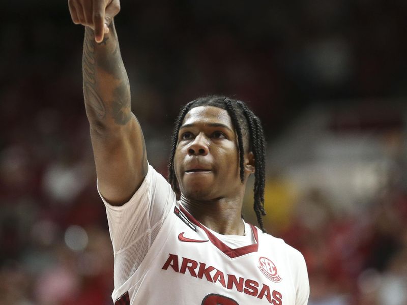 Mar 9, 2024; Tuscaloosa, Alabama, USA;  Arkansas guard Khalif Battle (0) prepares to take a free throw at Coleman Coliseum. Alabama came from behind to win on overtime 92-88. Mandatory Credit: Gary Cosby Jr.-USA TODAY Sports