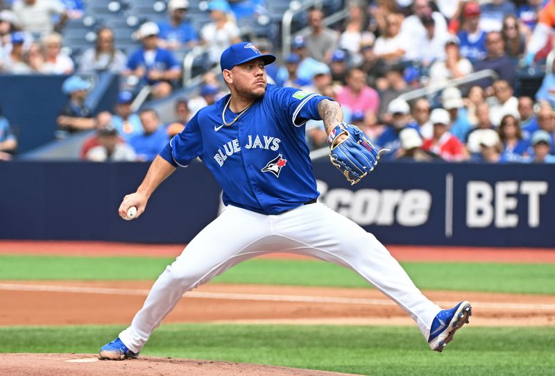 Aug 10, 2024; Toronto, Ontario, CAN; Oakland Athletics pitcher Yariel Rodriguez (29) pitches in the first inning agent the Oakland Athletics at Rogers Centre. Mandatory Credit: Gerry Angus-USA TODAY Sports