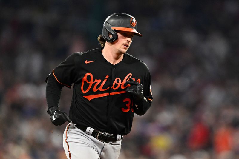 Sep 8, 2023; Boston, Massachusetts, USA; Baltimore Orioles catcher Adley Rutschman (35) runs the bases after hitting a solo home run against the Boston Red Sox during the eighth inning at Fenway Park. Mandatory Credit: Brian Fluharty-USA TODAY Sports