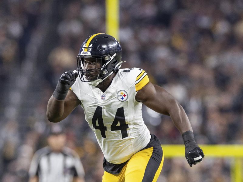 Pittsburgh Steelers linebacker Markus Golden (44) against the Las Vegas Raiders in an NFL football game, Sunday, Sept. 24, 2023, in Las Vegas, NV. Steelers won 23-18. (AP Photo/Jeff Lewis)