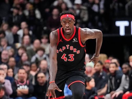 TORONTO, ON - DECEMBER 23: Pascal Siakam #43 of the Toronto Raptors dribbles against the Utah Jazz during the first half of their basketball game at the Scotiabank Arena on December 23, 2023 in Toronto, Ontario, Canada. NOTE TO USER: User expressly acknowledges and agrees that, by downloading and/or using this Photograph, user is consenting to the terms and conditions of the Getty Images License Agreement. (Photo by Mark Blinch/Getty Images)