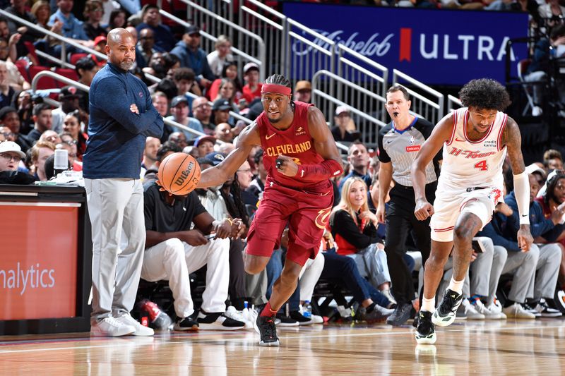 HOUSTON, TX - MARCH 16:  Caris LeVert #3 of the Cleveland Cavaliers dribbles the ball during the game against the Houston Rockets on March 16, 2023 at the Toyota Center in Houston, Texas. NOTE TO USER: User expressly acknowledges and agrees that, by downloading and or using this photograph, User is consenting to the terms and conditions of the Getty Images License Agreement. Mandatory Copyright Notice: Copyright 2024 NBAE (Photo by Logan Riely/NBAE via Getty Images)