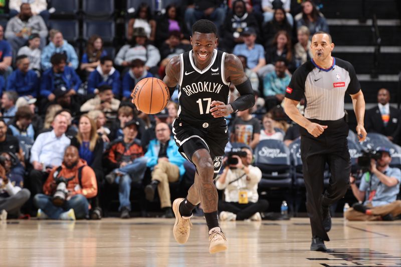 MEMPHIS, TN - February 26:  Dennis Schroder #17 of the Brooklyn Nets handles the ball during the game against the Memphis Grizzlies on February 26, 2024 at FedExForum in Memphis, Tennessee. NOTE TO USER: User expressly acknowledges and agrees that, by downloading and or using this photograph, User is consenting to the terms and conditions of the Getty Images License Agreement. Mandatory Copyright Notice: Copyright 2024 NBAE (Photo by Joe Murphy/NBAE via Getty Images)