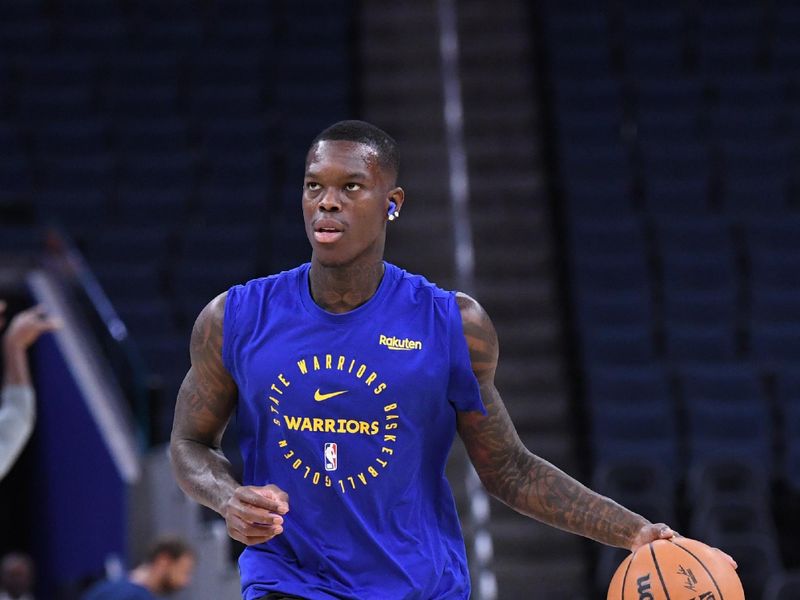 SAN FRANCISCO, CA - JANUARY 2:  Dennis Schroder #71 of the Golden State Warriors warms up before the game against the Philadelphia 76ers on January 2, 2025 at Chase Center in San Francisco, California. NOTE TO USER: User expressly acknowledges and agrees that, by downloading and or using this photograph, user is consenting to the terms and conditions of Getty Images License Agreement. Mandatory Copyright Notice: Copyright 2025 NBAE (Photo by Noah Graham/NBAE via Getty Images)