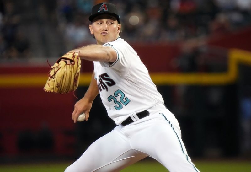 Jun 29, 2023; Phoenix, Arizona, USA; Arizona Diamondbacks starting pitcher Brandon Pfaadt (32) pitches against the Tampa Bay Rays at Chase Field. Mandatory Credit: Joe Rondone-USA TODAY Sports