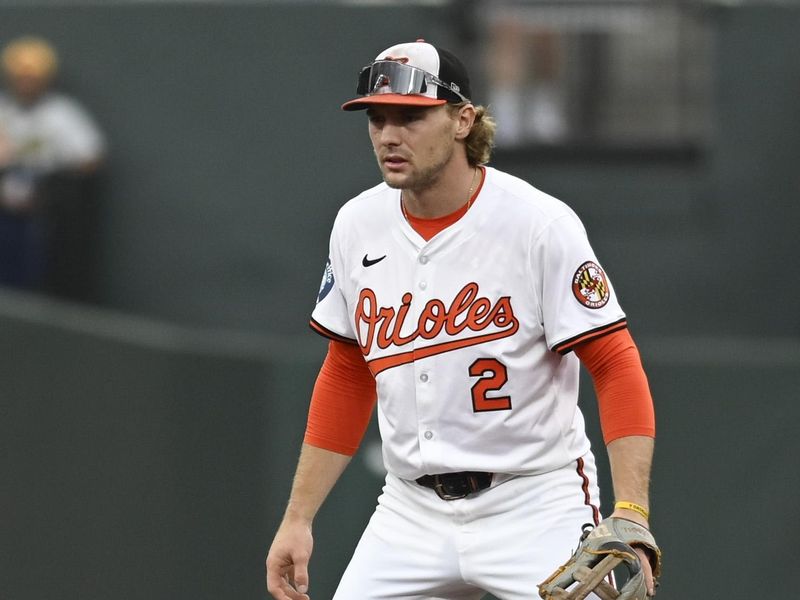 Sep 21, 2025; Baltimore, Maryland, USA; Baltimore Orioles shortstop Gunnar Henderson (2) looks towards home plate during the first inning against the New York Yankees  at Oriole Park at Camden Yards. Mandatory Credit: Tommy Gilligan-Imagn Images