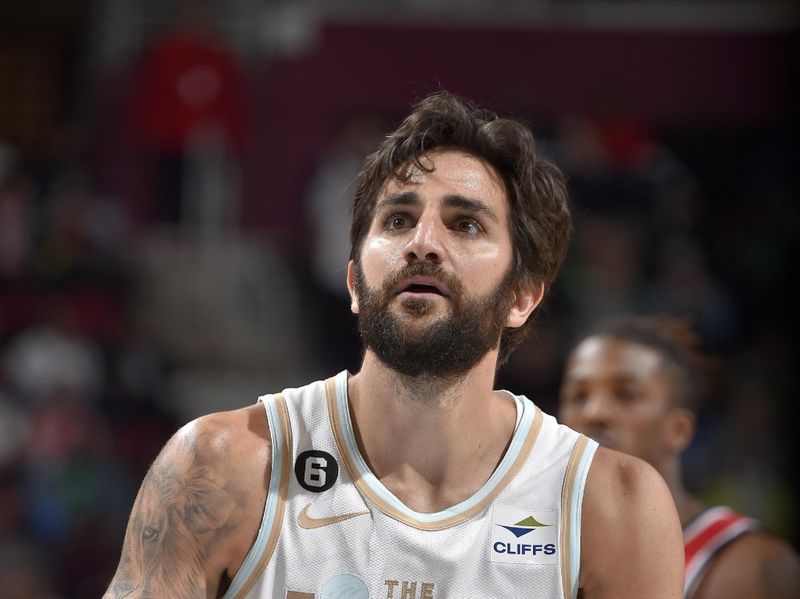 CLEVELAND, OH - MARCH 17: Ricky Rubio #13 of the Cleveland Cavaliers prepares to shoot a free throw against the Washington Wizards  on March 17, 2023 at Rocket Mortgage FieldHouse in Cleveland, Ohio. NOTE TO USER: User expressly acknowledges and agrees that, by downloading and/or using this Photograph, user is consenting to the terms and conditions of the Getty Images License Agreement. Mandatory Copyright Notice: Copyright 2023 NBAE (Photo by David Liam Kyle/NBAE via Getty Images)