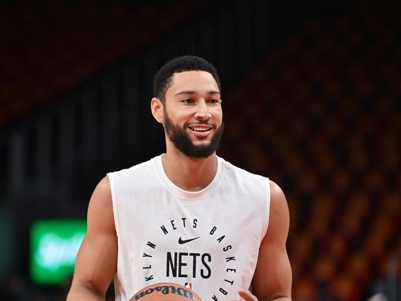 ATLANTA, GEORGIA - OCTOBER 23: Ben Simmons #10 of the Brooklyn Nets warms up prior to a game against the Atlanta Hawks at State Farm Arena on October 23, 2024 in Atlanta, Georgia. NOTE TO USER: User expressly acknowledges and agrees that, by downloading and or using this photograph, User is consenting to the terms and conditions of the Getty Images License Agreement. (Photo by Paras Griffin/Getty Images)