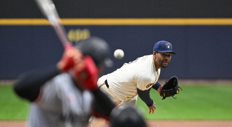 Apr 3, 2024; Milwaukee, Wisconsin, USA; Milwaukee Brewers starting pitcher Joe Ross (41) delivers a pitch in the first inning against the Minnesota Twins at American Family Field. Mandatory Credit: Michael McLoone-USA TODAY Sports