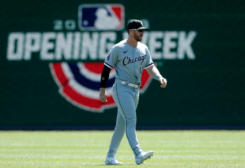 Apr 9, 2023; Pittsburgh, Pennsylvania, USA;  Chicago White Sox right fielder Romy Gonzalez (12) warms up in the outfield before the game against the Pittsburgh Pirates at PNC Park. Mandatory Credit: Charles LeClaire-USA TODAY Sports